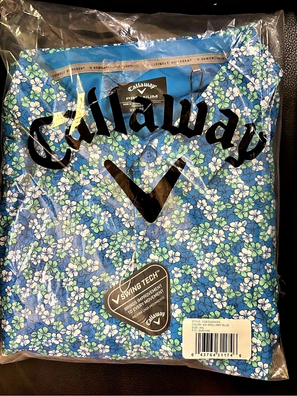 Callaway Mens Hibiscus Print Golf Polo Blue & Green XXL